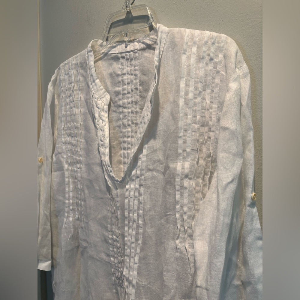 CP Shades 100% linen crisp white tunic pullover - Picture 5 of 7
